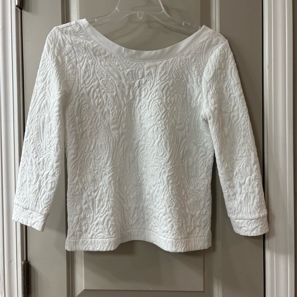 Banana Republic Tops - Banana Republic White Jacquard Top Quilted Scoop Back 3/4 Sleeve
